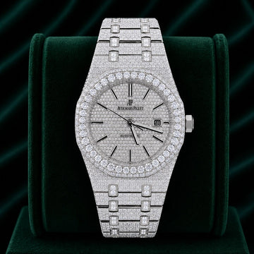 AP STAINLESS STEEL 41MM MOISSANITE DIAMOND WATCH 25CT STUDDED BAND