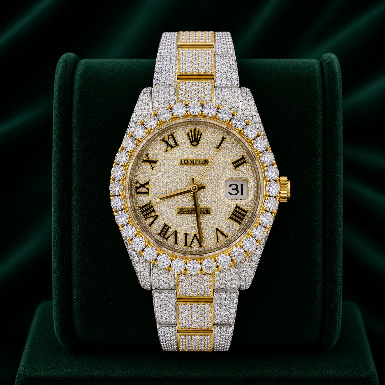 DJ 41MM MOISSANITE DIAMOND TWO ROW BEZEL WATCH 22CT
