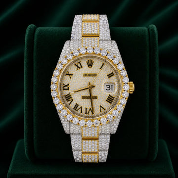 DJ 41MM MOISSANITE DIAMOND TWO ROW BEZEL WATCH 22CT