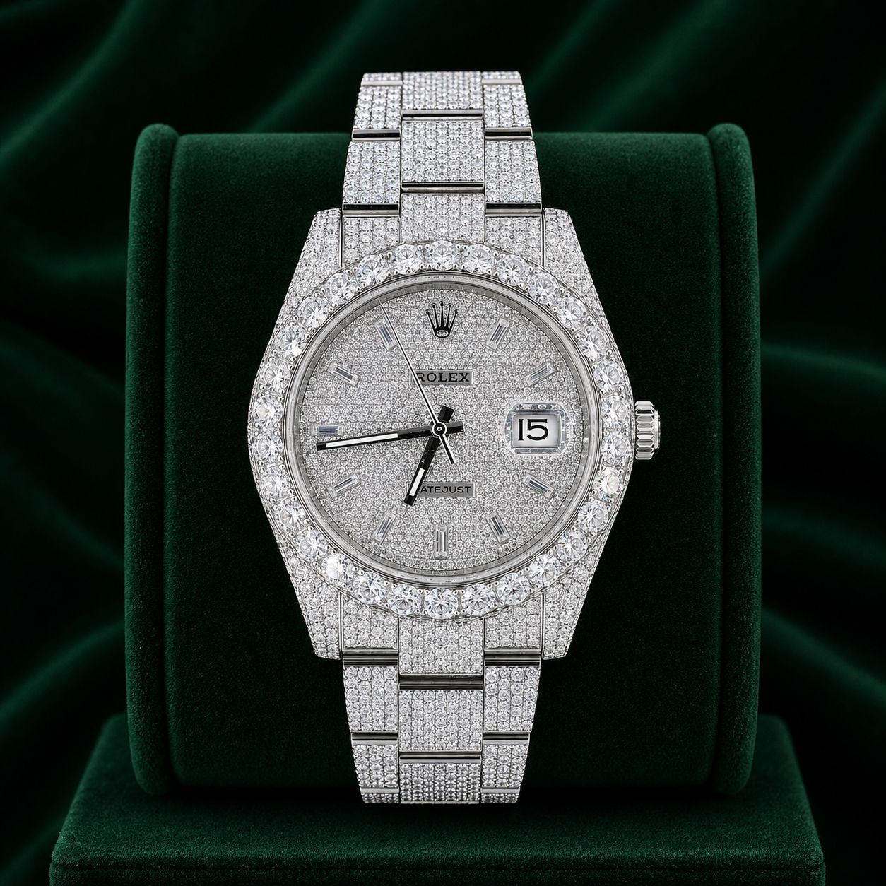 DJ 41MM MOISSANITE DIAMOND MEDIUM STONE BEZEL WATCH 22CT