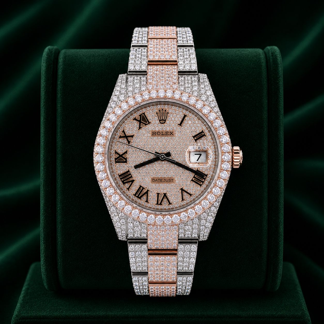 DJ TWO-TONE ROSE GOLD ROMAN NUMERALS 41MM MOISSANITE DIAMOND WATCH 22CT