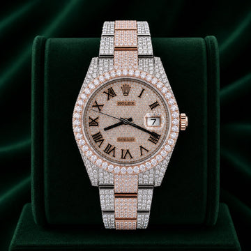 DJ TWO-TONE ROSE GOLD ROMAN NUMERALS 41MM MOISSANITE DIAMOND WATCH 22CT