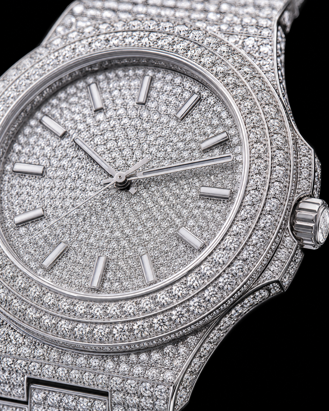 AP Stainless Steel 41MM Moissanite Diamond Watch 25CT Studded Band