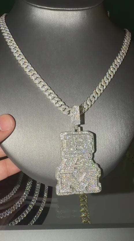 Douple Plate VVS Moissanite - Custom Name Pendant