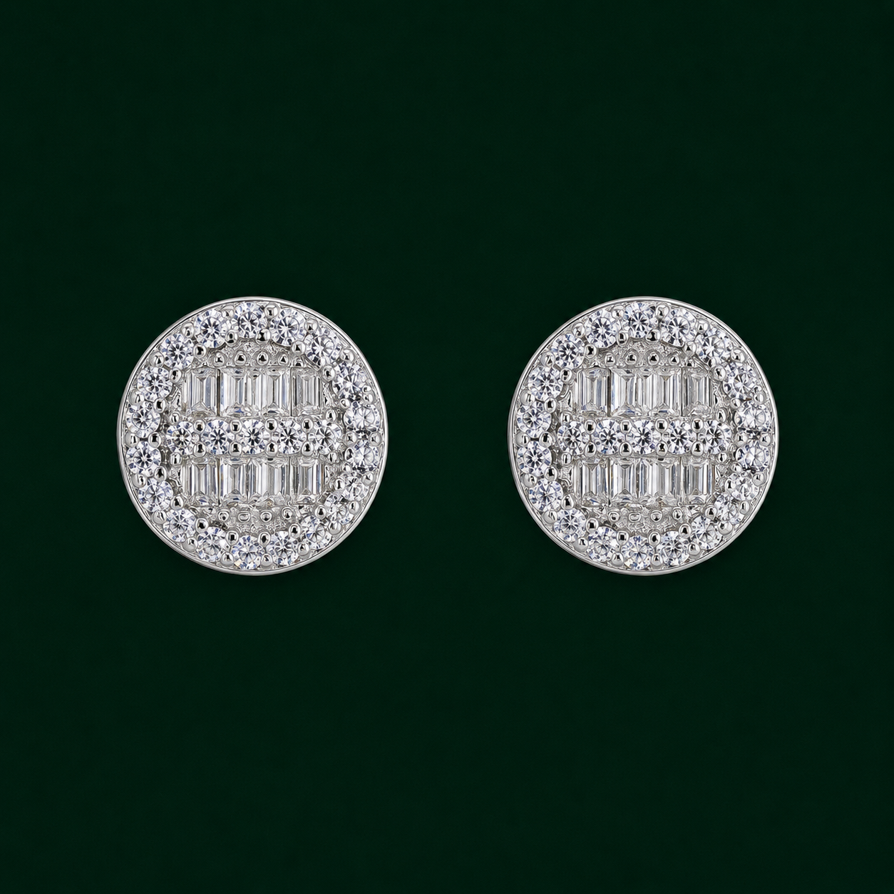 Round Baguette Infill VVS Moissanite Daimond Earrings
