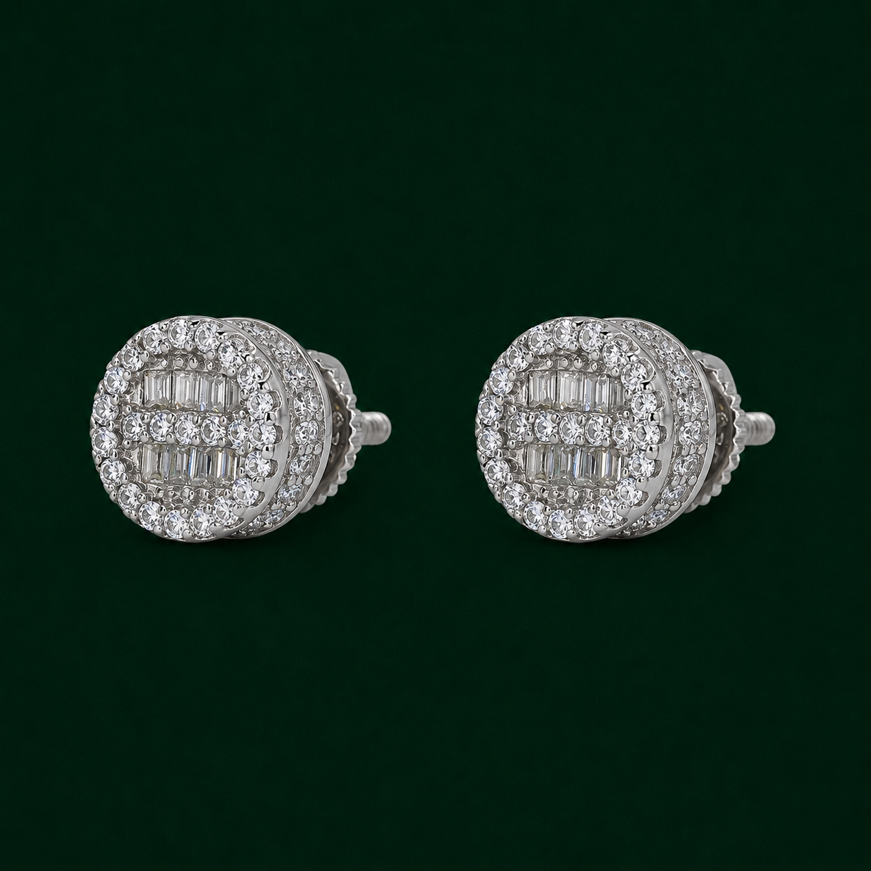Round Baguette Infill VVS Moissanite Daimond Earrings