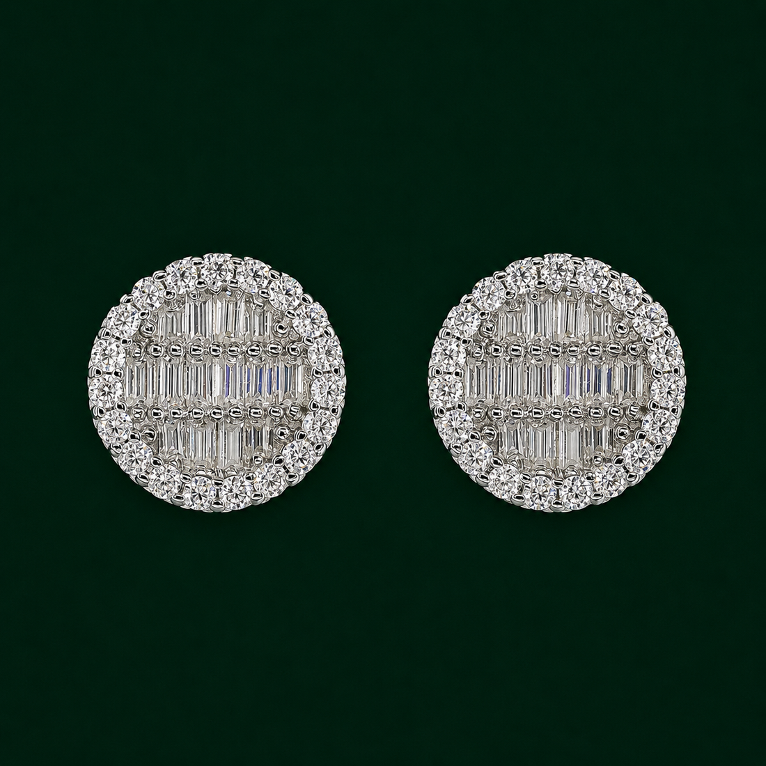 Round Baguette Infill VVS Moissanite Daimond Earrings