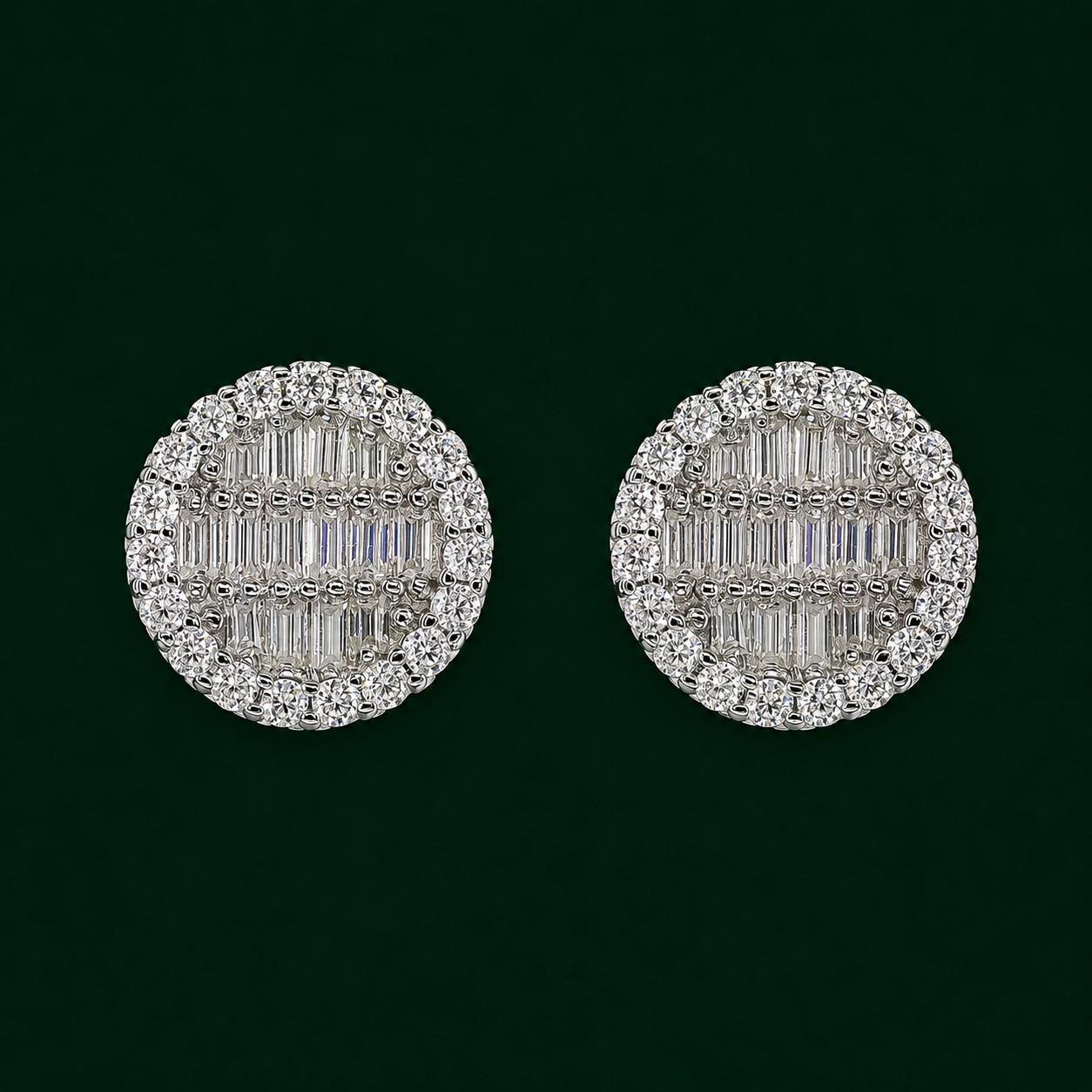 Round Baguette Infill VVS Moissanite Daimond Earrings